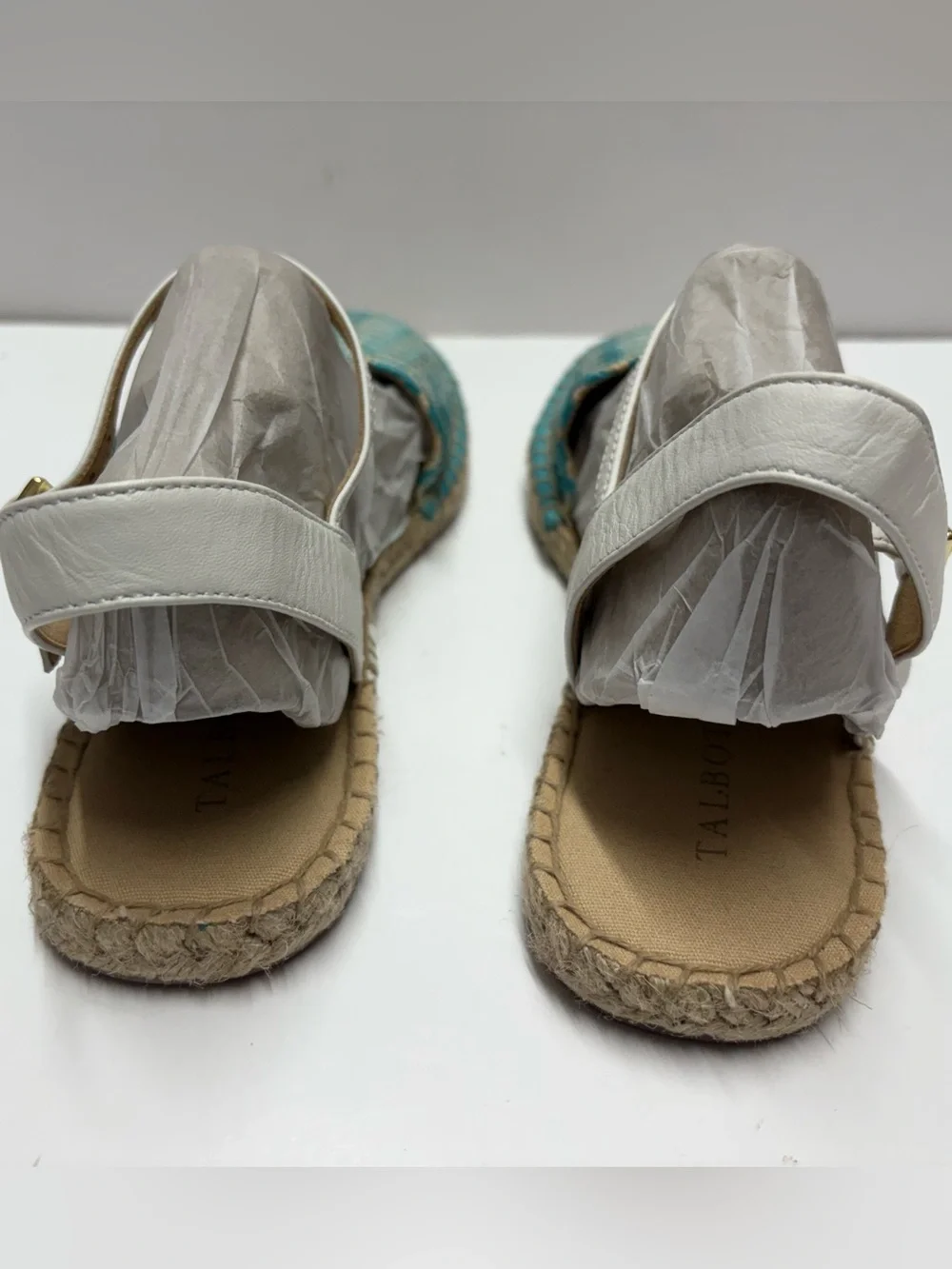 Talbots Rattan Turquoise Striped Espadrille Jute Sandals Sz 9